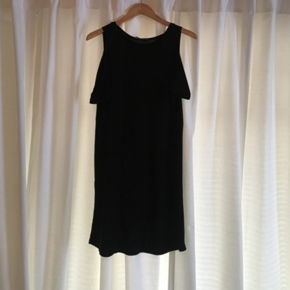 Zara black cold-shoulder dress S midi LBD - Picture 1 of 5